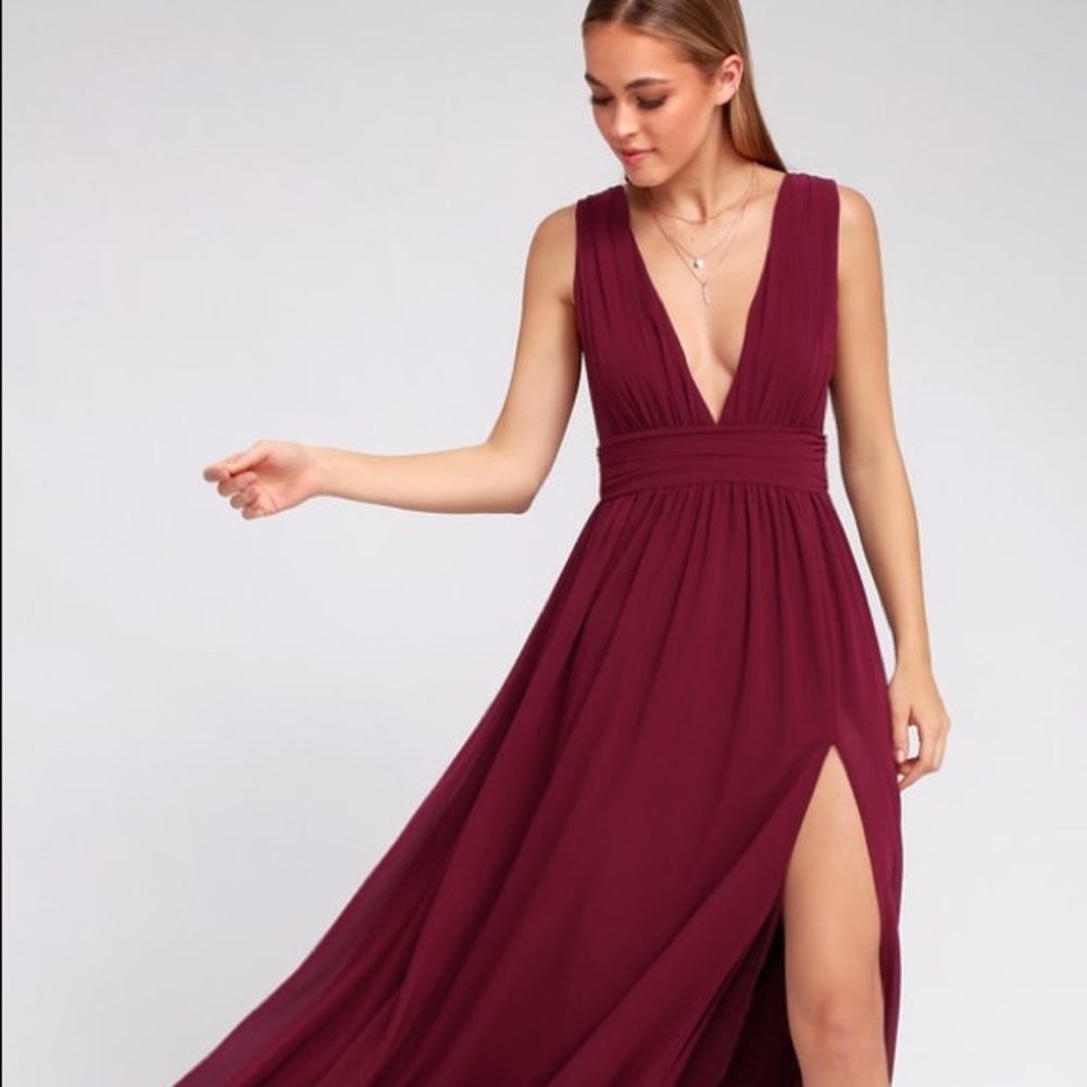 Lulus Heavenly Hues Burgundy Maxi Dress